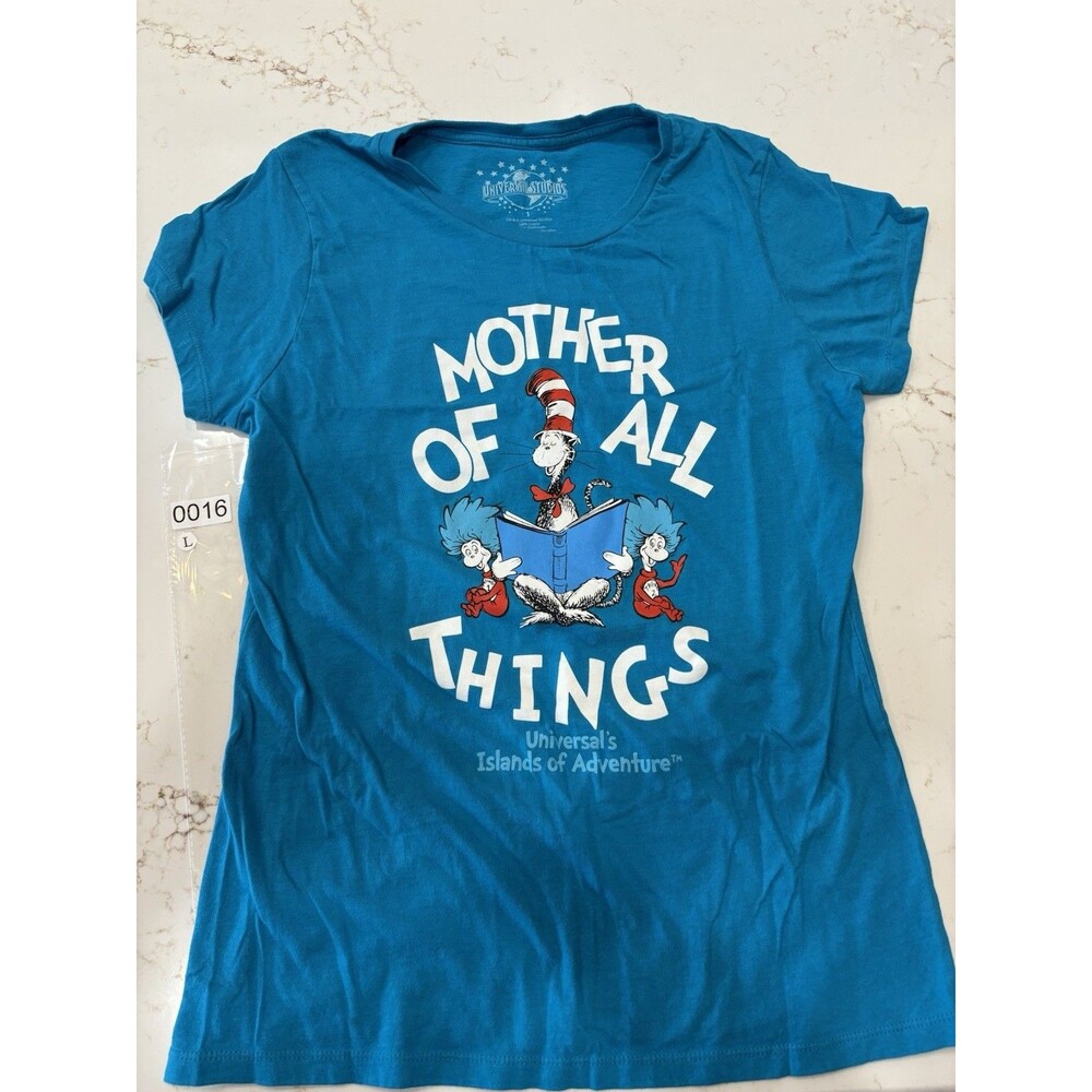 Woman’s Universal Studios Dr Suess Cat In The Hat Blue T-shirt Large Cotton